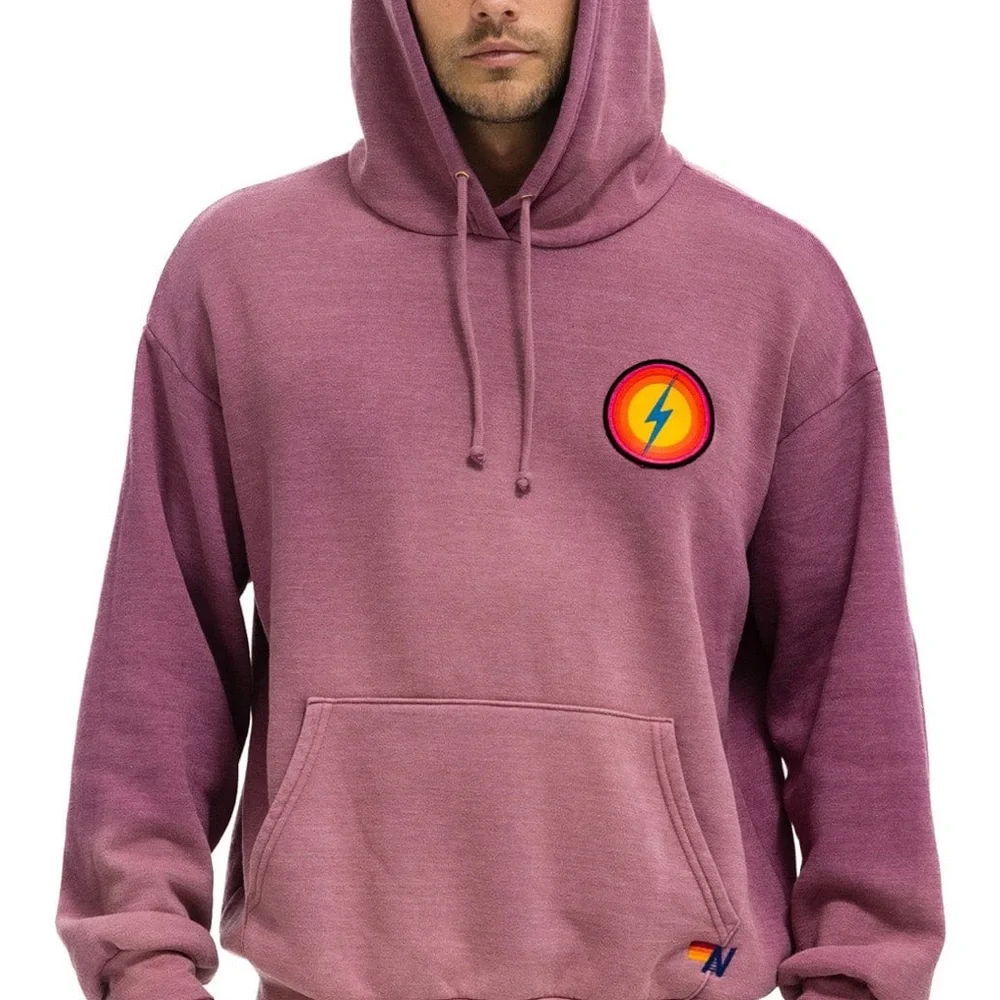 AVIATOR NATION $189 BOLT BULLSEYE PATCH PULLOVER RELAXED HOODIE - FADED BERRY - Picture 3 of 6